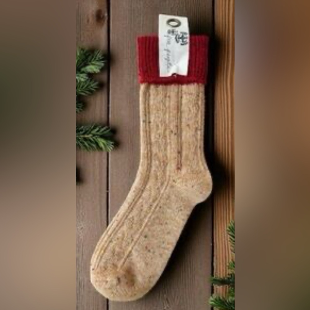 Free People Color Block Cable Ankle Socks. NWT. Toasted red - Picture 3 of 4